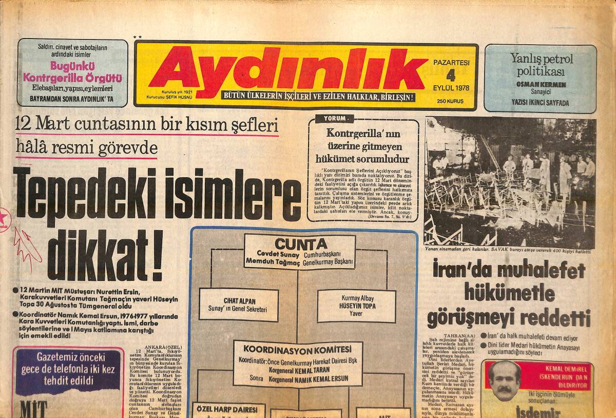 Aydınlık Gazetesi 4 Eylül 1978 - İran'da Muhalefet Hükümetle Görüşmeyi Reddetti! - Yanlış Petrol Politikası! GZ138621 - 1