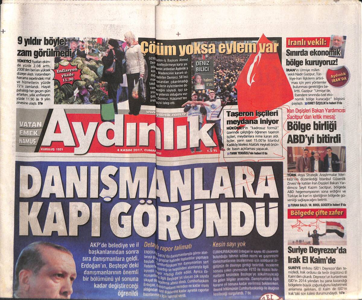 Aydınlık Gazetesi 4 Kasım 2017 - Danışmanlara Kapı Göründü - Volkan Forma Bekliyor GZ135449 - 1