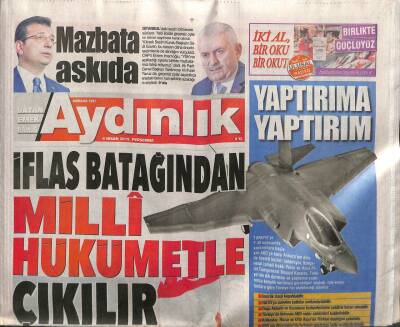 Aydınlık Gazetesi 4 Nisan 2019 - Sağlıkçılar Şiddete Karşı Acilen Yasa Çıkarılmalı - Ekrem İmamoğlunun Mazbatası Askıda GZ94809 - 1