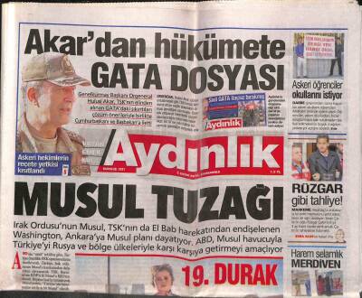 Aydınlık Gazetesi 5 Ekim 2016 - Hulusi Akardan Hükümete GATA Dosyası - Askeri Hekimlerin Reçete Yetkisi Kısıtlandı GZ94663 - 1