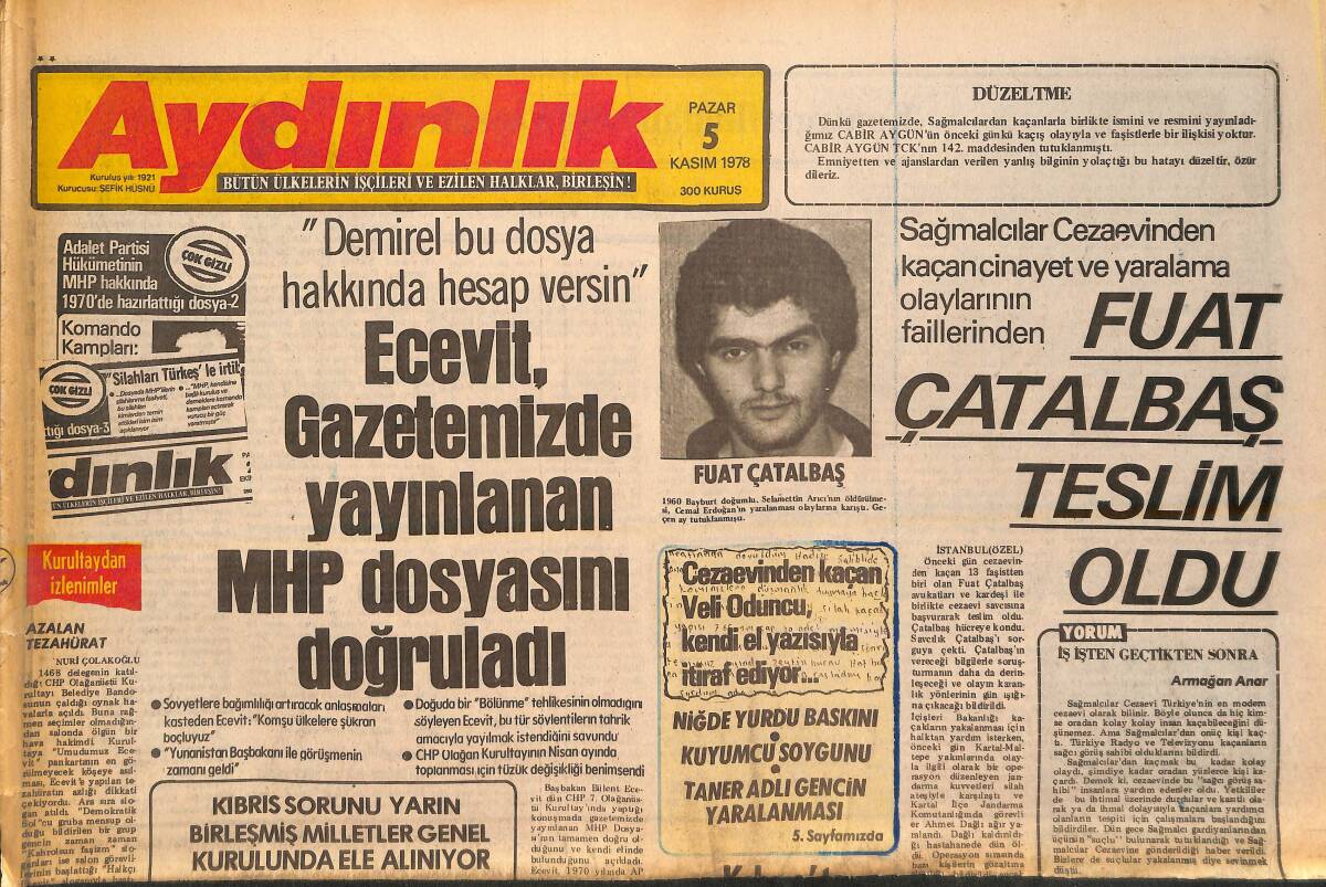 Aydınlık Gazetesi 5 Kasım 1978 - Süleyman Demirel Bu Dosya Hakkında Hesap Versin! - Vietnam Birlikleri, Çin Sınırını Geçerek Çatışma Çıkardı GZ138295 - 1