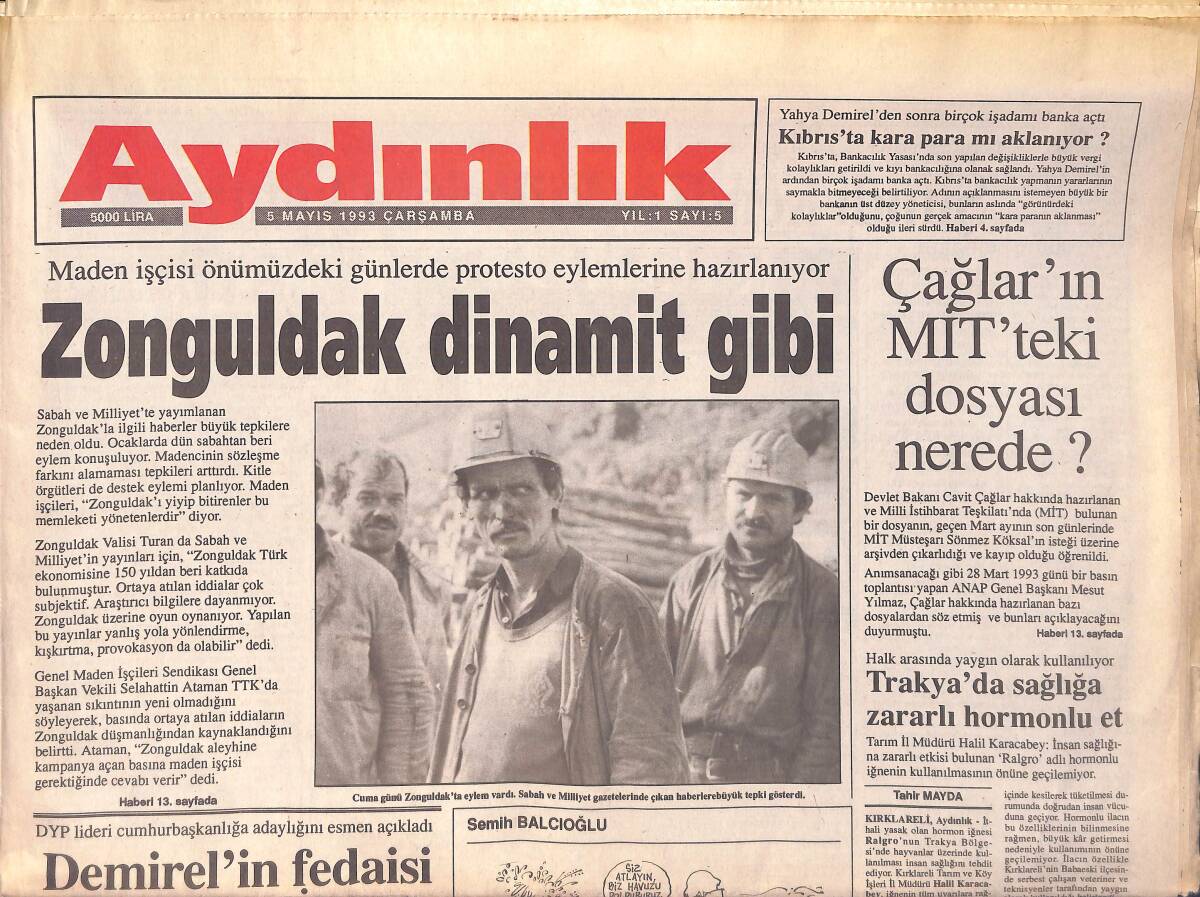 Aydınlık Gazetesi 5 Mayıs 1993 - Demirel'in Fedaisi Yardımcısı İnönü - Fenerli Basketçiler Boykota Hazırlanıyor GZ156037 - 1