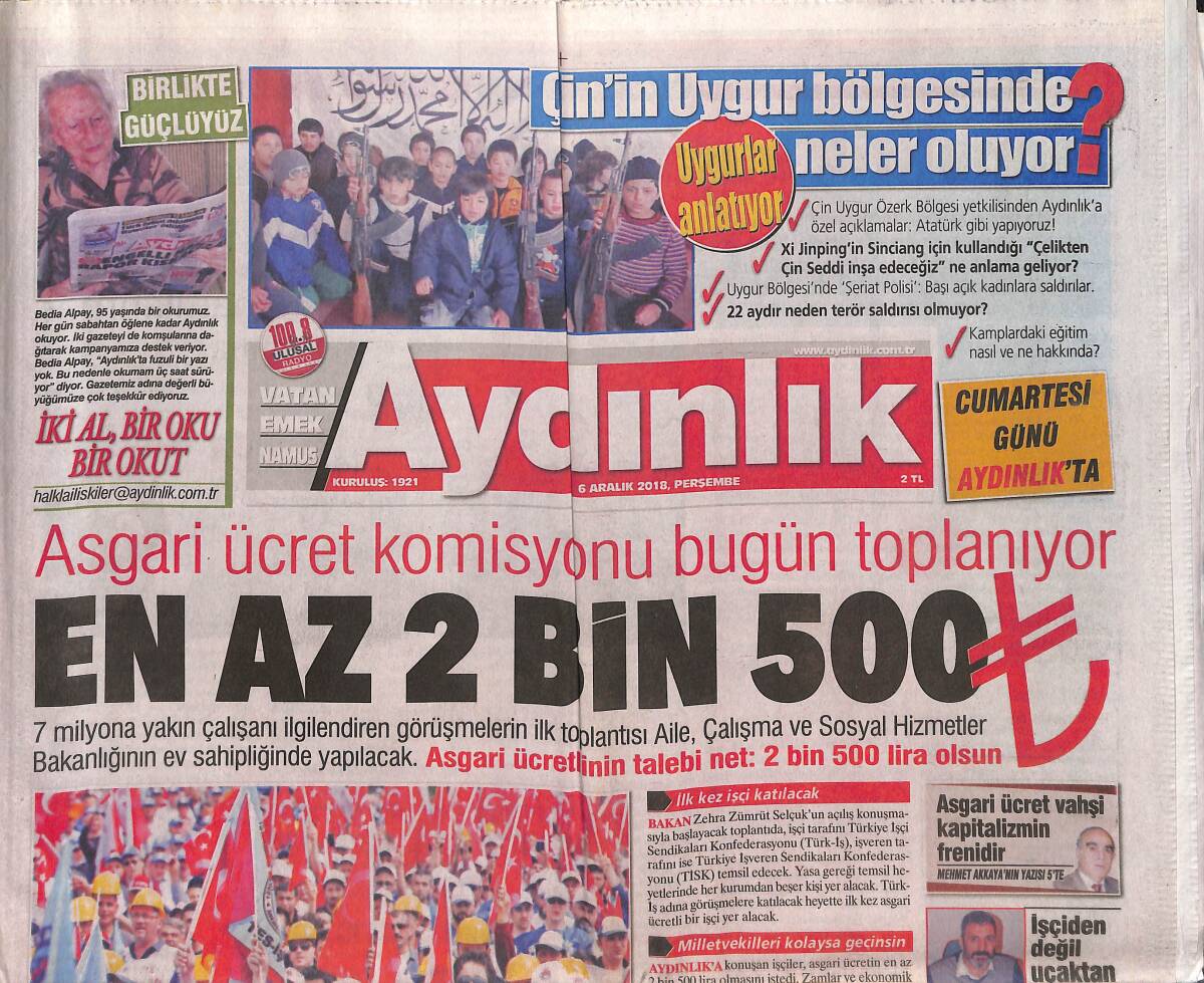 Aydınlık Gazetesi 6 Aralık 2018 - Fener'in Kabusu Akhisar - Çin'in Uygur Bölgesinde Neler Oluyor ? GZ135277 - 1