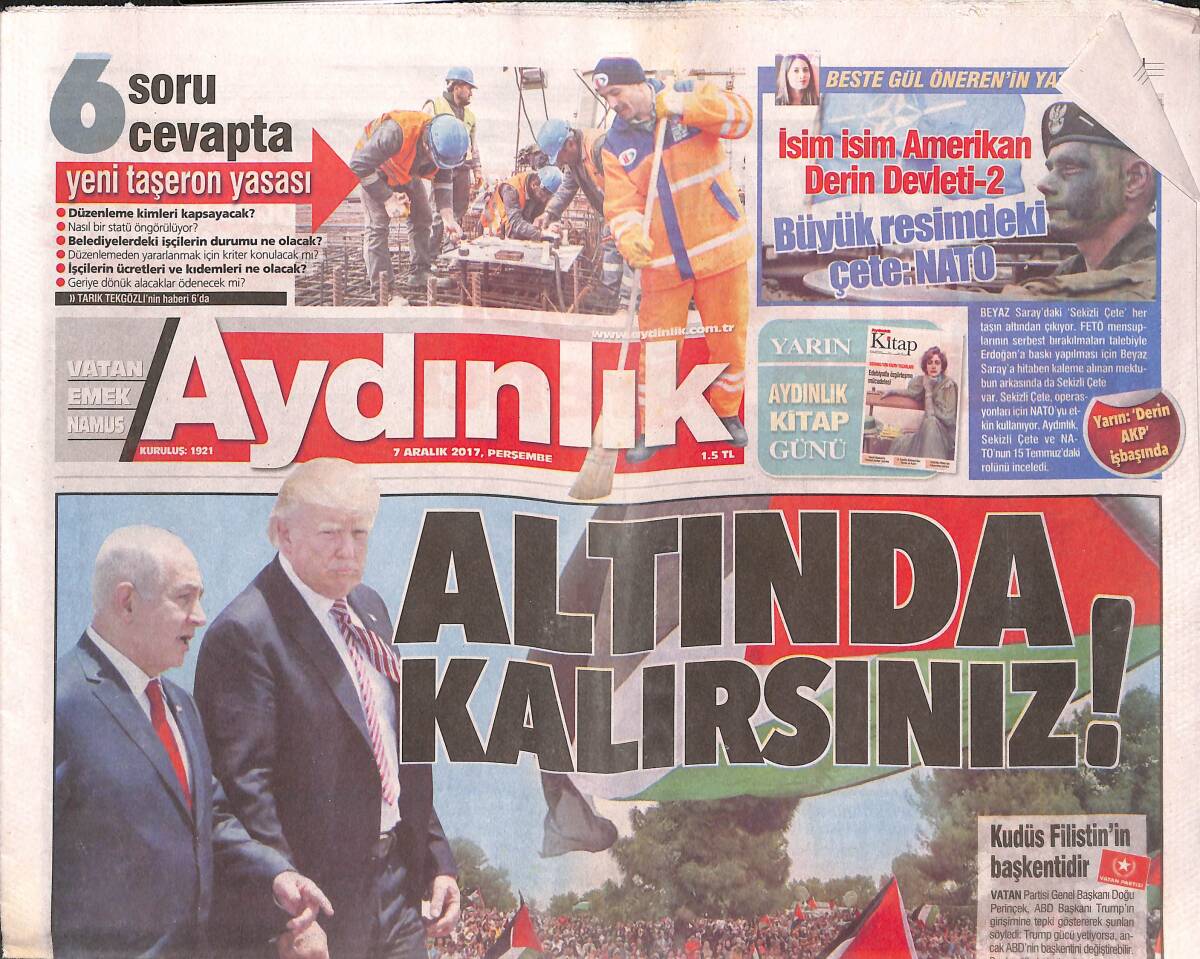 Aydınlık Gazetesi 7 Aralık 2017 - ABD-PKK'dan Kol Kola Halay - Bosna Hersek'ten Fatih Terim Hamlesi GZ135420 - 1