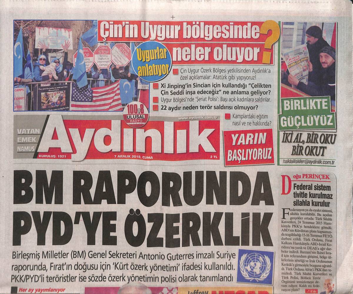 Aydınlık Gazetesi 7 Aralık 2018 - BM Raporunda PYD'ye Özerklik - Huawei'nin Sahibinin Kızı Kanada'da Tutuklandı GZ135278 - 1