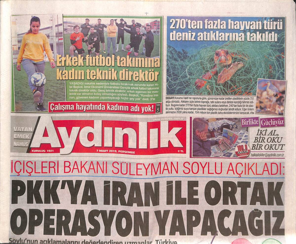 Aydınlık Gazetesi 7 Mart 2019 - Süleyman Soylu: PKK'YA İran İle Ortak Operasyon Yapacağız - ABD'den Türkiye'ye Açık S-400 Tehdidi GZ135345 - 1