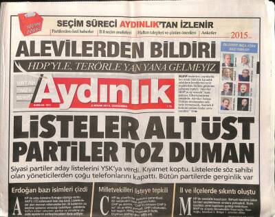 Aydınlık Gazetesi 8 Nisan 2015 - Siyasi Partiler Aday Listelerini YSKya Verdi , Kıyamet Koptu GZ94457 - 1