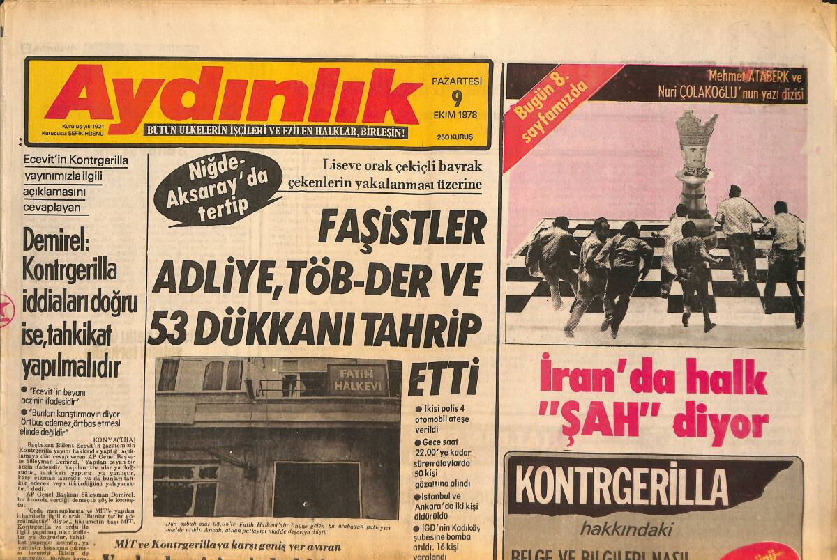 Aydınlık Gazetesi 9 Ekim 1978 - Demirel: Kontrgerilla İddiaları Doğru İse,Tahkikat Yapılmalıdır - MHP: Bir Gece Ansızın Gelebiliriz! GZ138285 - 1