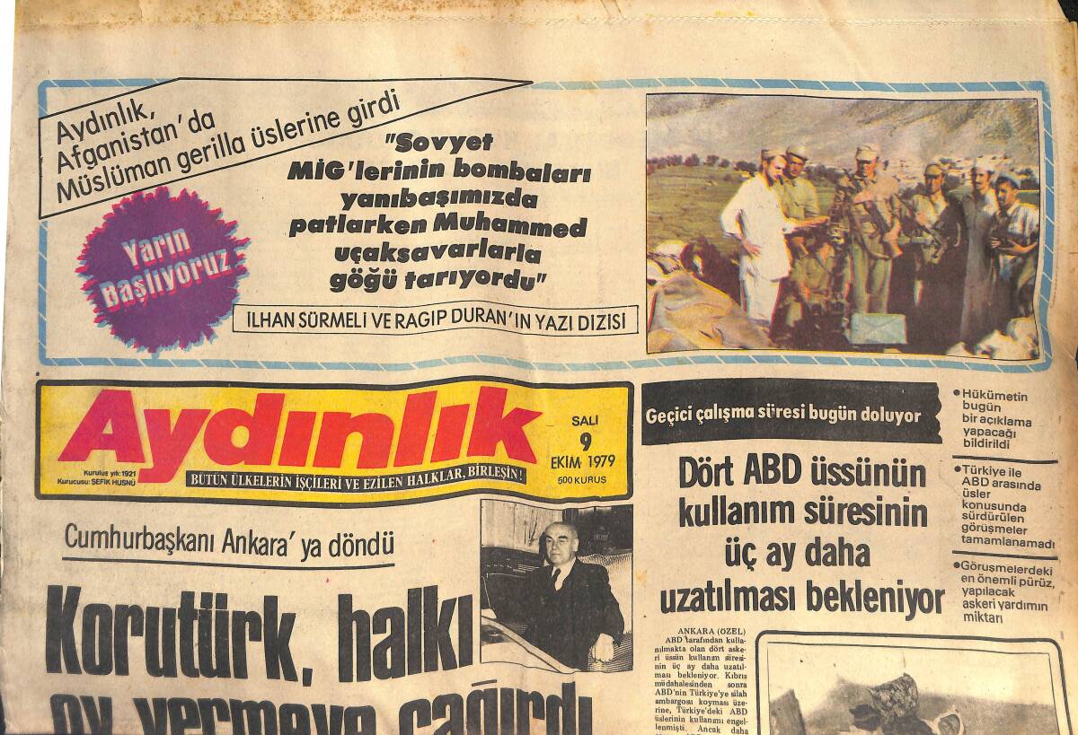 Aydınlık Gazetesi 9 Ekim 1979 - Aşık İhsani Bir Davadan Beraat Etti - Cumhurbaşkanı Ankara'ya Döndü GZ132687 - 1