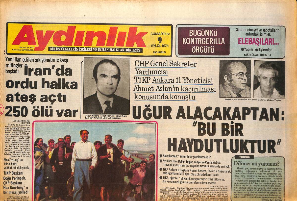 Aydınlık Gazetesi 9 Eylül 1978 - Uğur Alacakaptan: Bu Bir Haydutluktur! - Sadık Şide Bağ-Kur Üyelerinin SSK'DAN Yararlanmasına Karşı Çıktı GZ138276 - 1