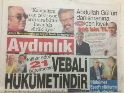 Aydınlık Gazetesi 9 Kasım 2011 - İntihar Eden 21 Öğretmenin Vebali Hükümetindir GZ47710 - 1