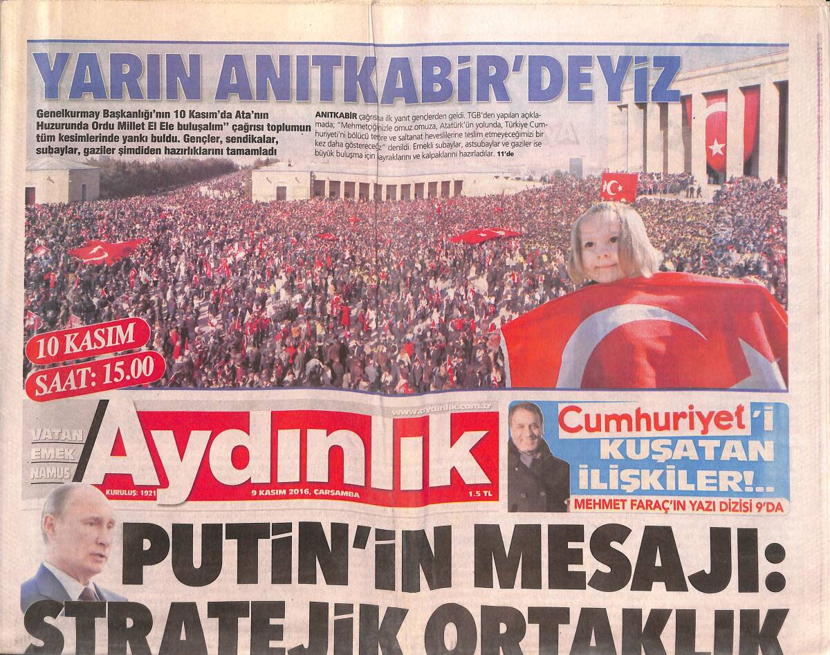 Aydınlık Gazetesi 9 Kasım 2016 - PKK Vurgununu Bakan Gizledi - Derbi Fenerbahçe'nin GZ135428 - 1