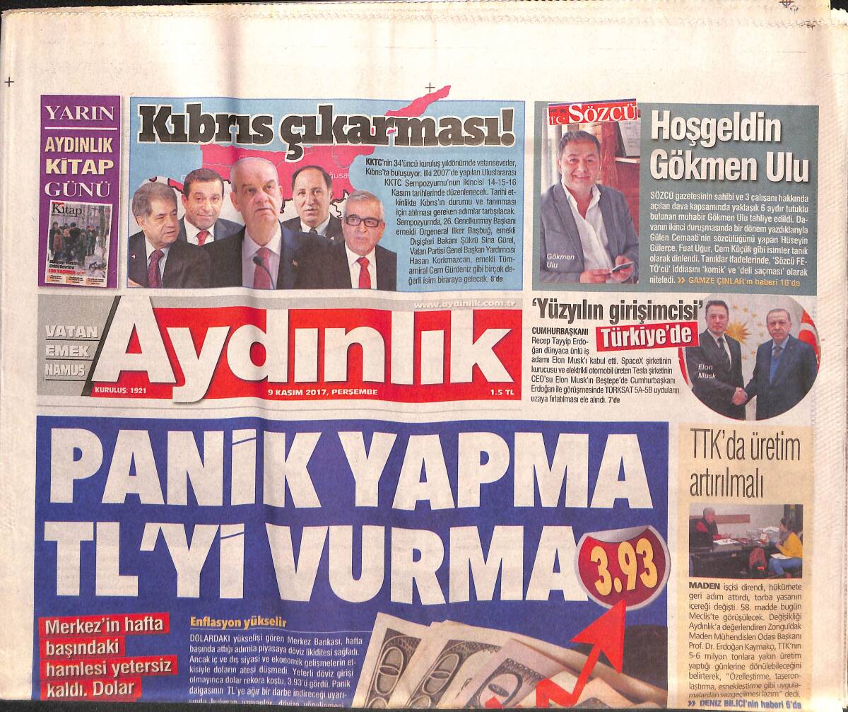 Aydınlık Gazetesi 9 Kasım 2017 - Işid Tamam Sıra PKK'da - Anadolu Efes Zor Deplasmanda GZ135296 - 1