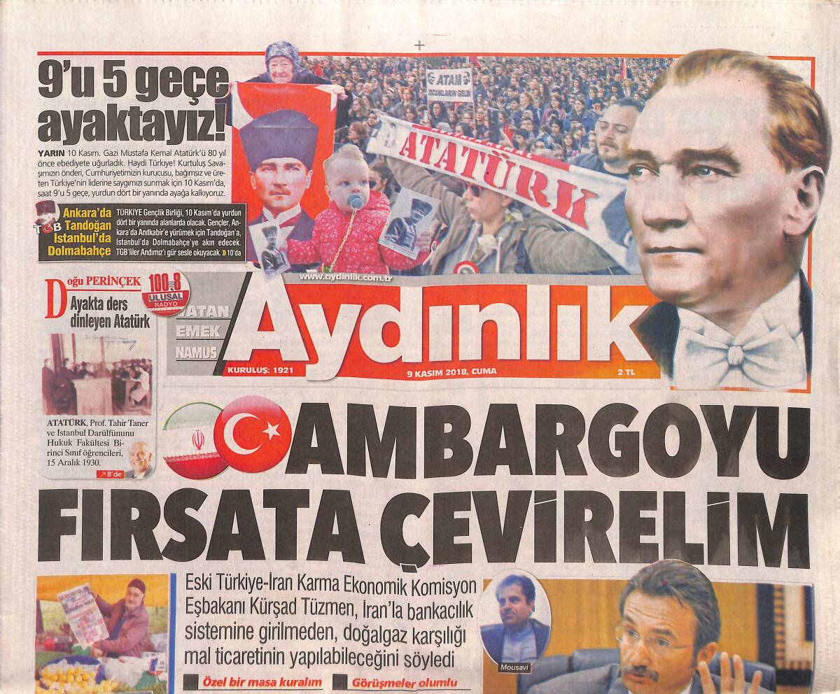 Aydınlık Gazetesi 9 Kasım 2018 - Andımız Platformu Maltepe'de Kuruldu - Fenerbahçe , Avcı İle Prensipte Anlaştı ! GZ135275 - 1