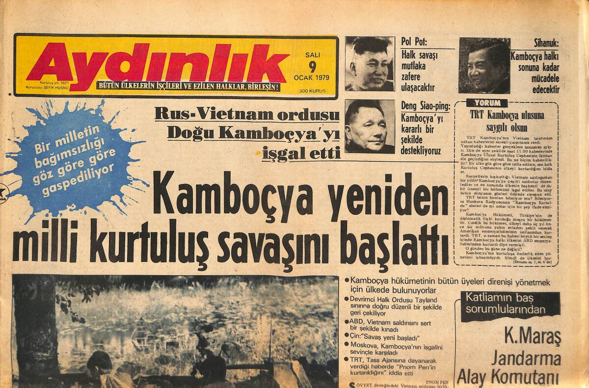 Aydınlık Gazetesi 9 Ocak 1979 - Kamboçya Yeniden Milli Kurtuluş Savaşını Başlattı - MHP'NİN Kahramanmaraş Katliamı GZ138635 - 1