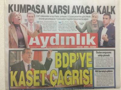 Aydınlık Gazetesi 9 Şubat 2014 - Bdpye Kaset Çağrısı GZ29667 - 1