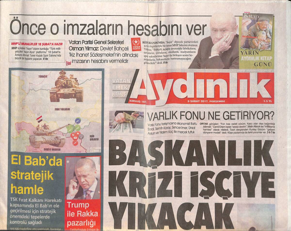 Aydınlık Gazetesi 9 Şubat 2017 - Trump ile Rakka Pazarlığı - Van Persie'ye Dava Açılıyor GZ135466 - 1