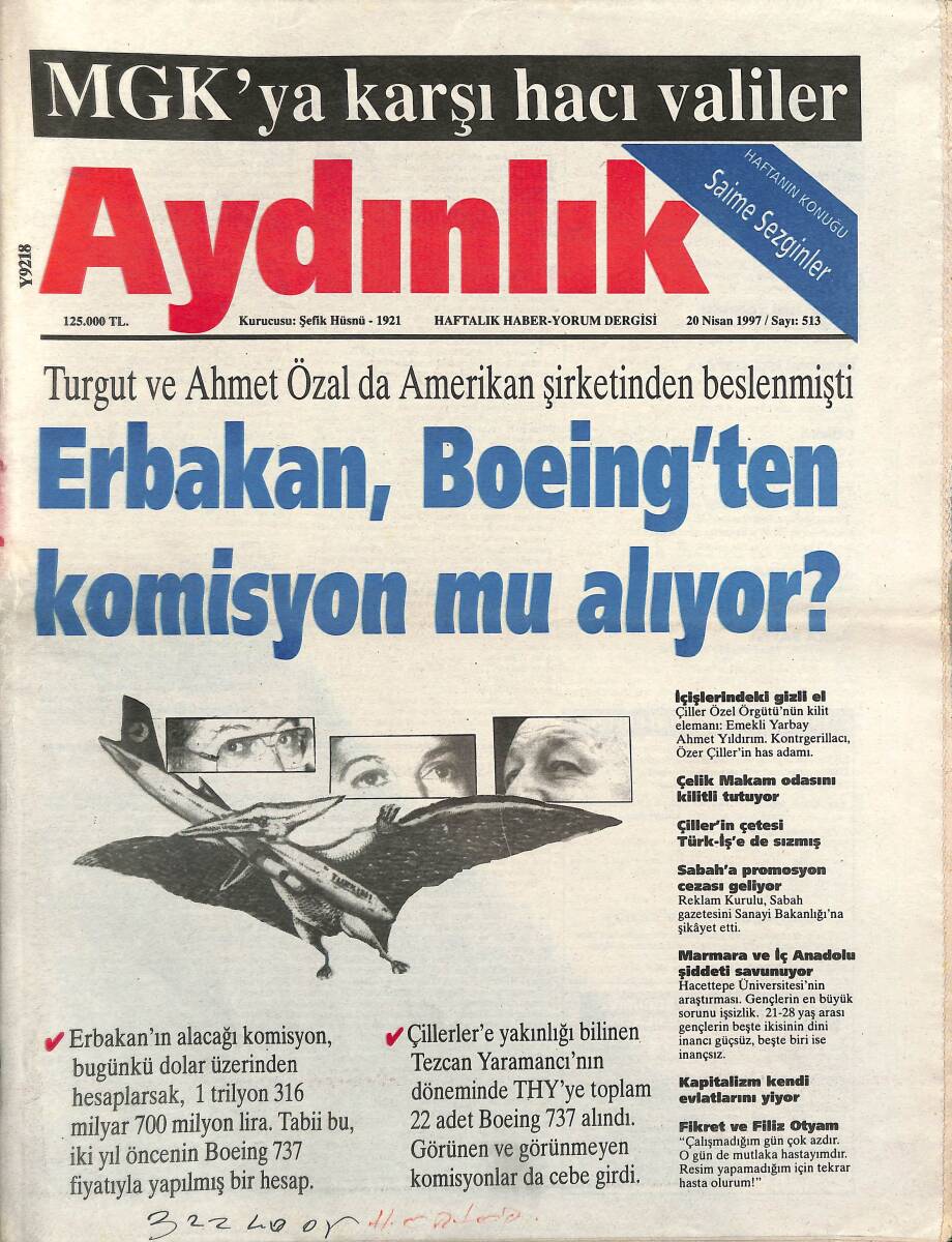 Aydınlık Gazetesi Haftalık Haber-Yorum Dergisi 20 Nisan 1997 - MGK'ya Karşı Hacı Valiler - Erbakan, Boeing'ten Komisyon Mu Alıyor GZ137547 - 1