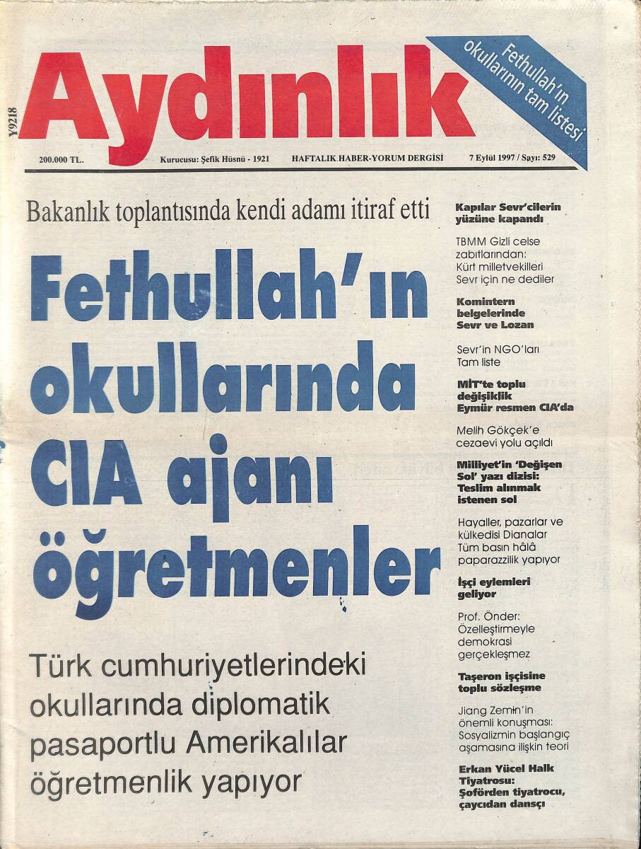 Aydınlık Gazetesi Haftalık Haber- Yorum Dergisi 7 Eylül 1997 - Kapılar Sevr'cilerin Yüzüne Kapandı - Taşeron İşçisine Toplu Sözleşme GZ137666 - 1