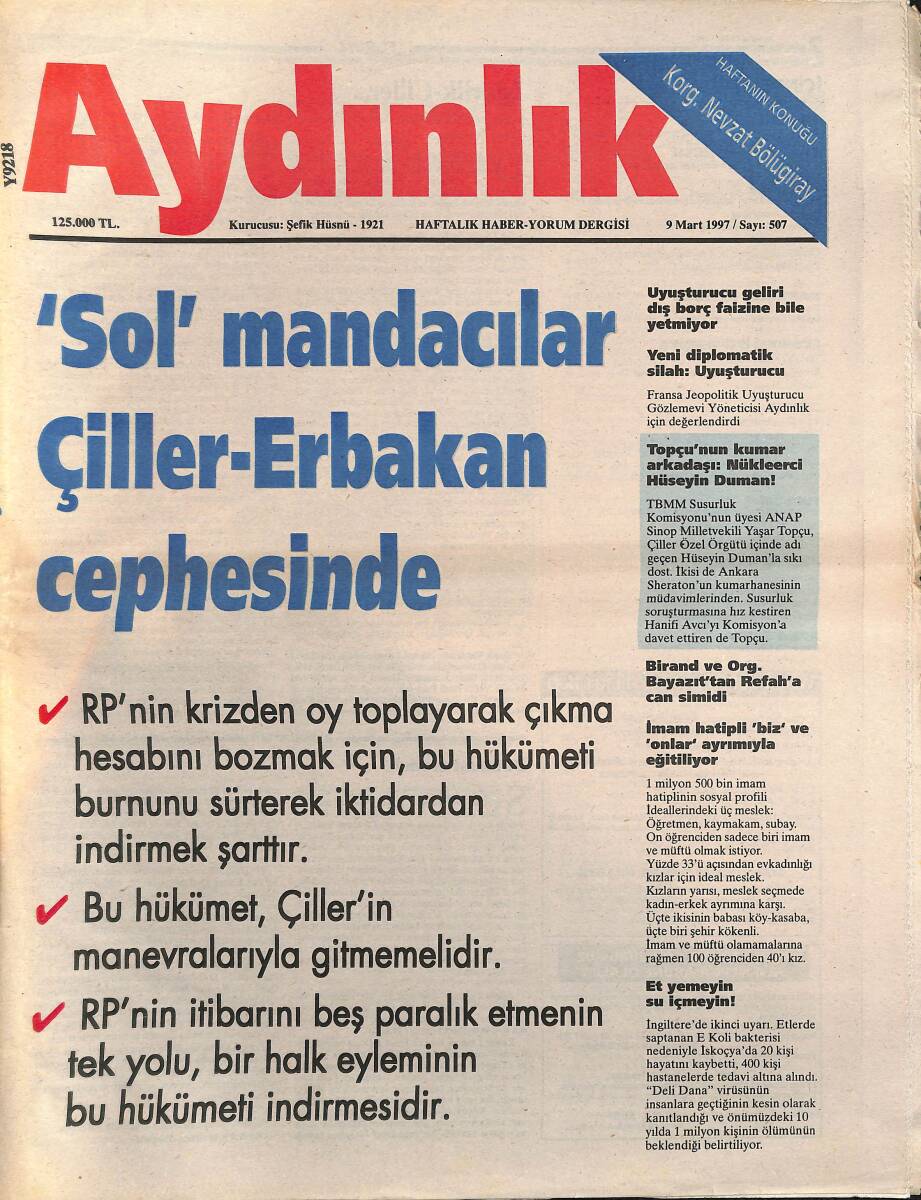 Aydınlık Gazetesi Haftalık Haber-Yorum Dergisi 9 Mart 1997 - İmam Hatipli Biz Ve Onlar Ayrımıyla Eğitiliyor - Perinçek'e Siyasi Ceza GZ137555 - 1