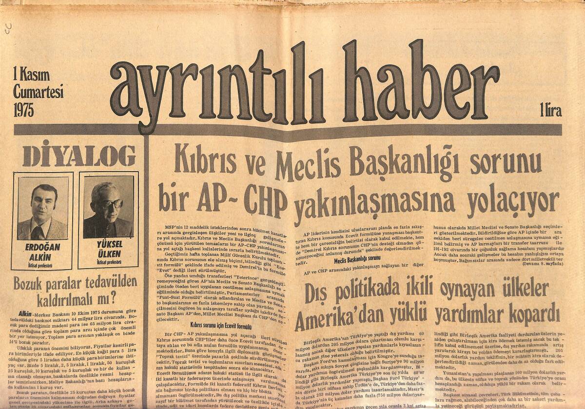 Ayrıntılı Haber Gazetesi 1 Kasım 1975 - ABD, Kıbrıs'ta Toplumlar Arası Görüşmelerin Yeniden Başlamasını İstiyor - Makarios Kissinger'e Red Cevabı GZ147553 - 1