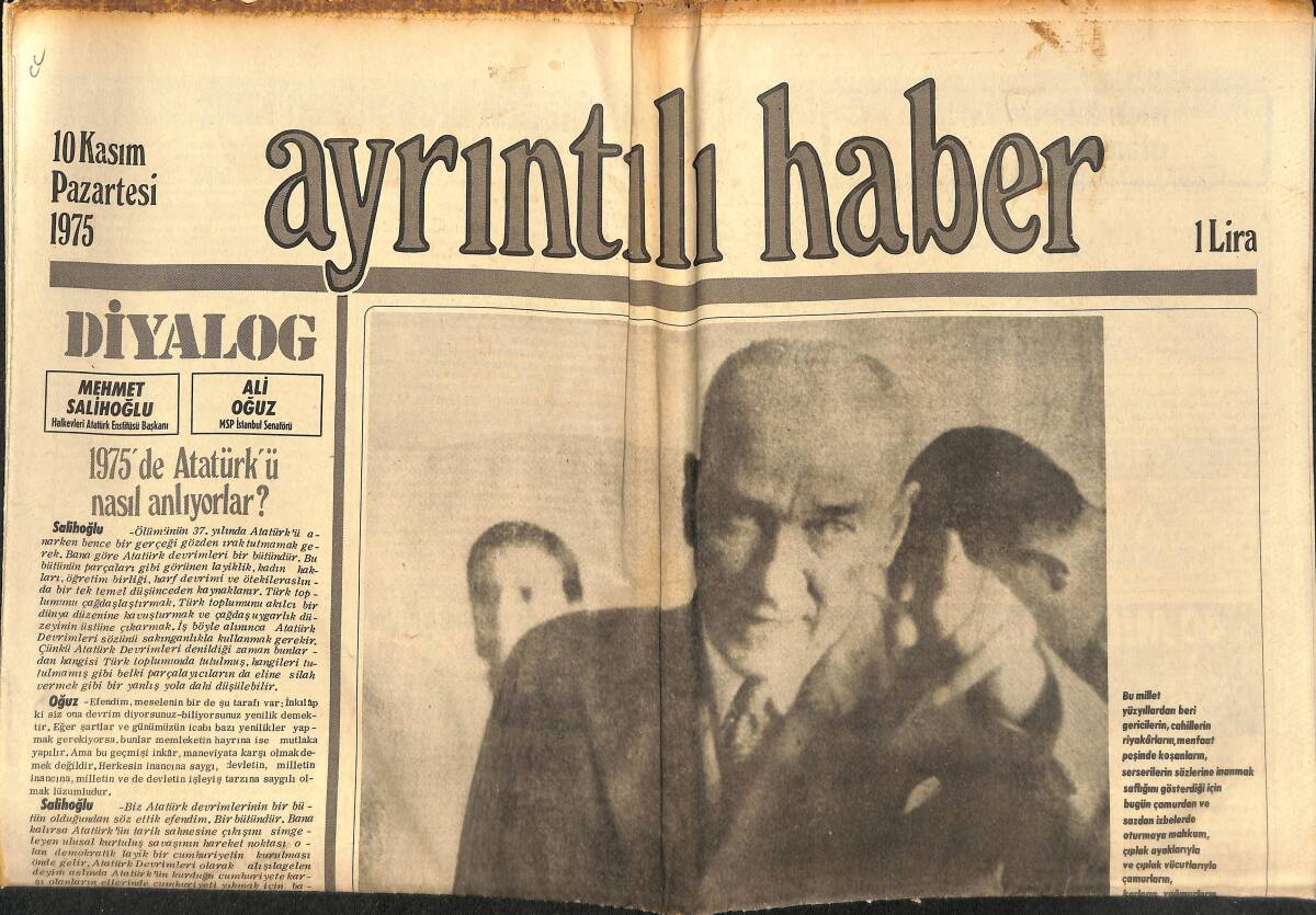 Ayrıntılı Haber Gazetesi 10 Kasım 1975 - İtalya, Faşizm Macerasını Unutmak İstiyor - 1975'te Atatürk'ü Nasıl Anlıyorlar GZ147229 - 1