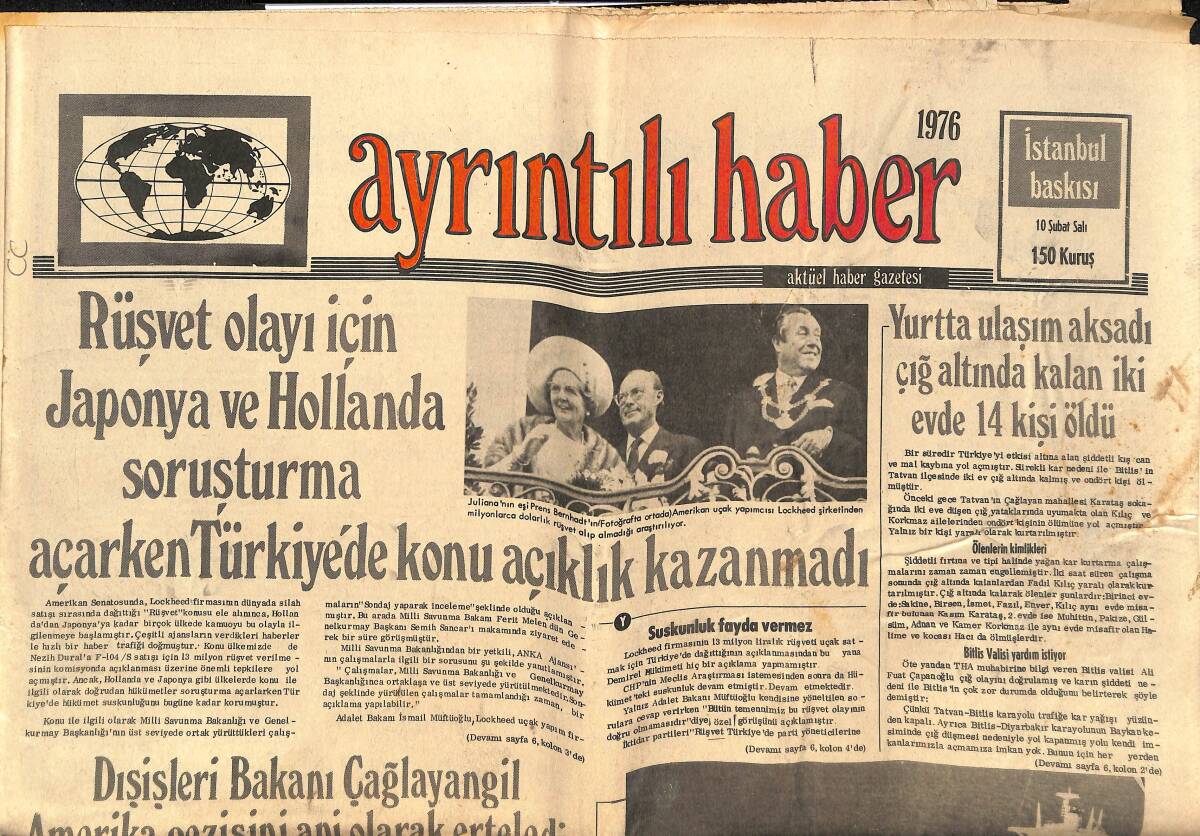 Ayrıntılı Haber Gazetesi 10 Şubat 1976 - Rüşvet Olayı İçin Japonya Ve Hollanda Soruşturma Açarken Türkiye'de Konu Açıklık Kazanmadı GZ147277 - 1