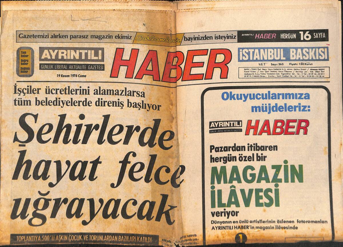 Ayrıntılı Haber Gazetesi 19 Kasım 1976 - Ayla Algan'ın Kızı Sevi Yaş Gününü Kutladı - Sylvie Vartan Fransa Turunda GZ147159 - 1