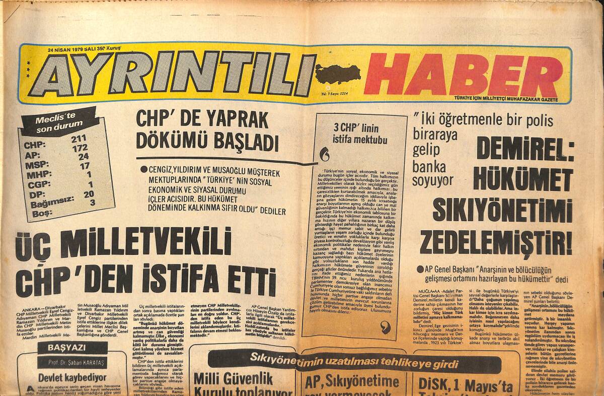 Ayrıntılı Haber Gazetesi 24 Nisan 1979 - Sovyet Rusya'da Müslüman Nüfus Hızla Artıyor - Demirel: Hükümet Sıkıyönetimi Zedelemiştir GZ147246 - 1