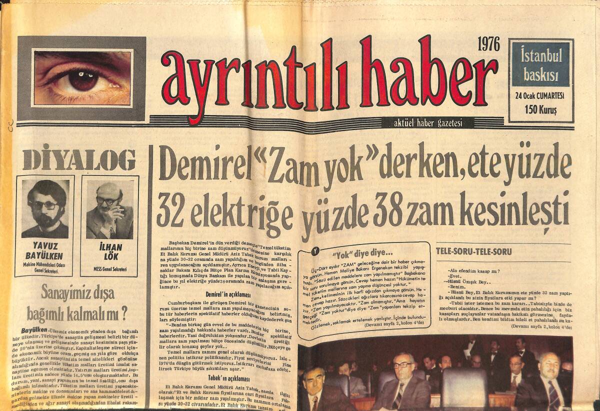 Ayrıntılı Haber Gazetesi 24 Ocak 1976 - Türkeş'e Bir Uyarı Mektubu Gönderen Erbakan , Olayların Önlenmesini İstedi GZ147284 - 1