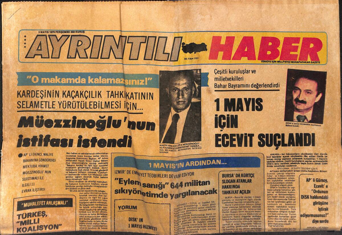 Ayrıntılı Haber Gazetesi 3 Mayıs 1979 - 1 Mayıs İçin Ecevit Suçlandı - İran'da Devrim Mahkemeleri Başkanı Öldürüldü! GZ147560 - 1