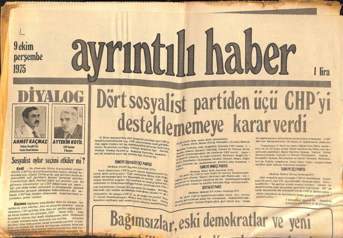 Ayrıntılı Haber Gazetesi 9 Ekim 1975 - Dünya Petrol Fiyatlarına Hükmeden Adam: Zeki Yamani - Erbakan: Vurun Tekmeyi Renksiz Partiye GZ147567 - 1