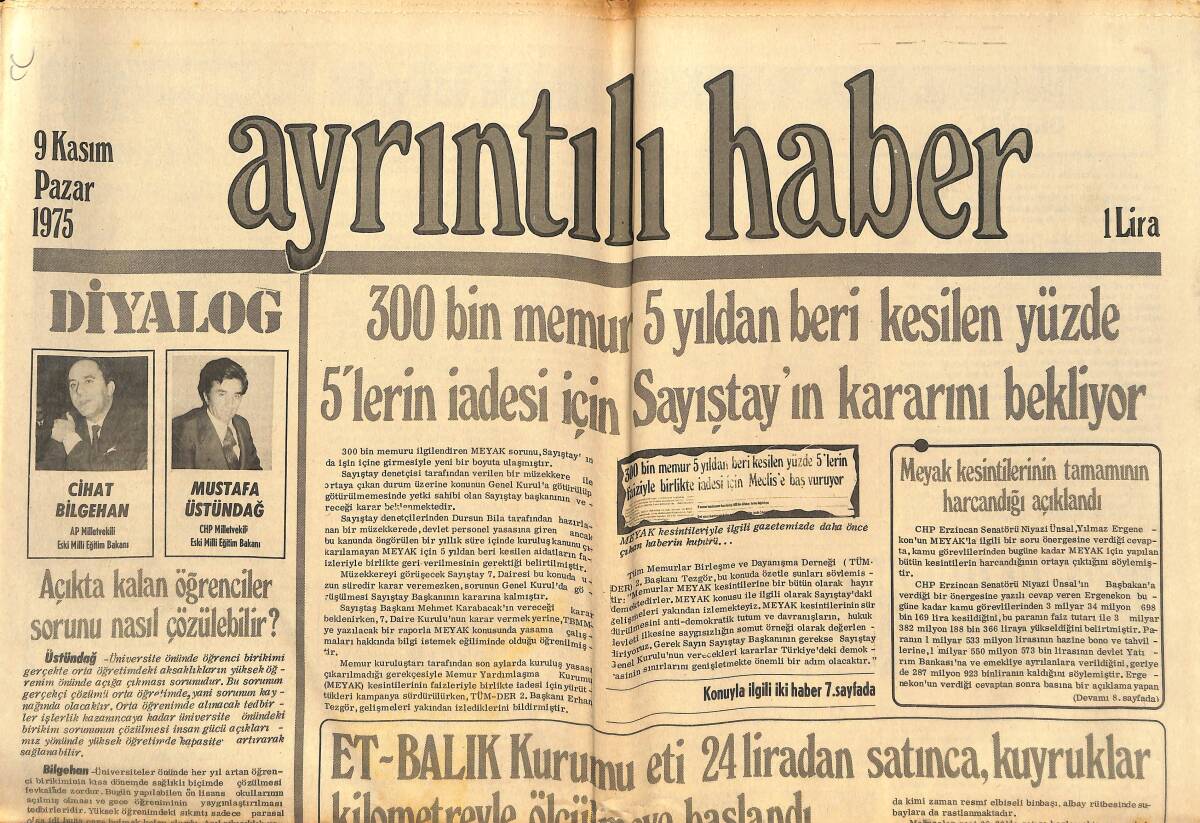 Ayrıntılı Haber Gazetesi 9 Kasım 1975 - Yunanlar Batı Trakya'da Kıbrıs'taki Hatayı Tekrarlıyorlar - İngiltere Sedat'a Silah Satmayı Kabul Etti GZ147230 - 1