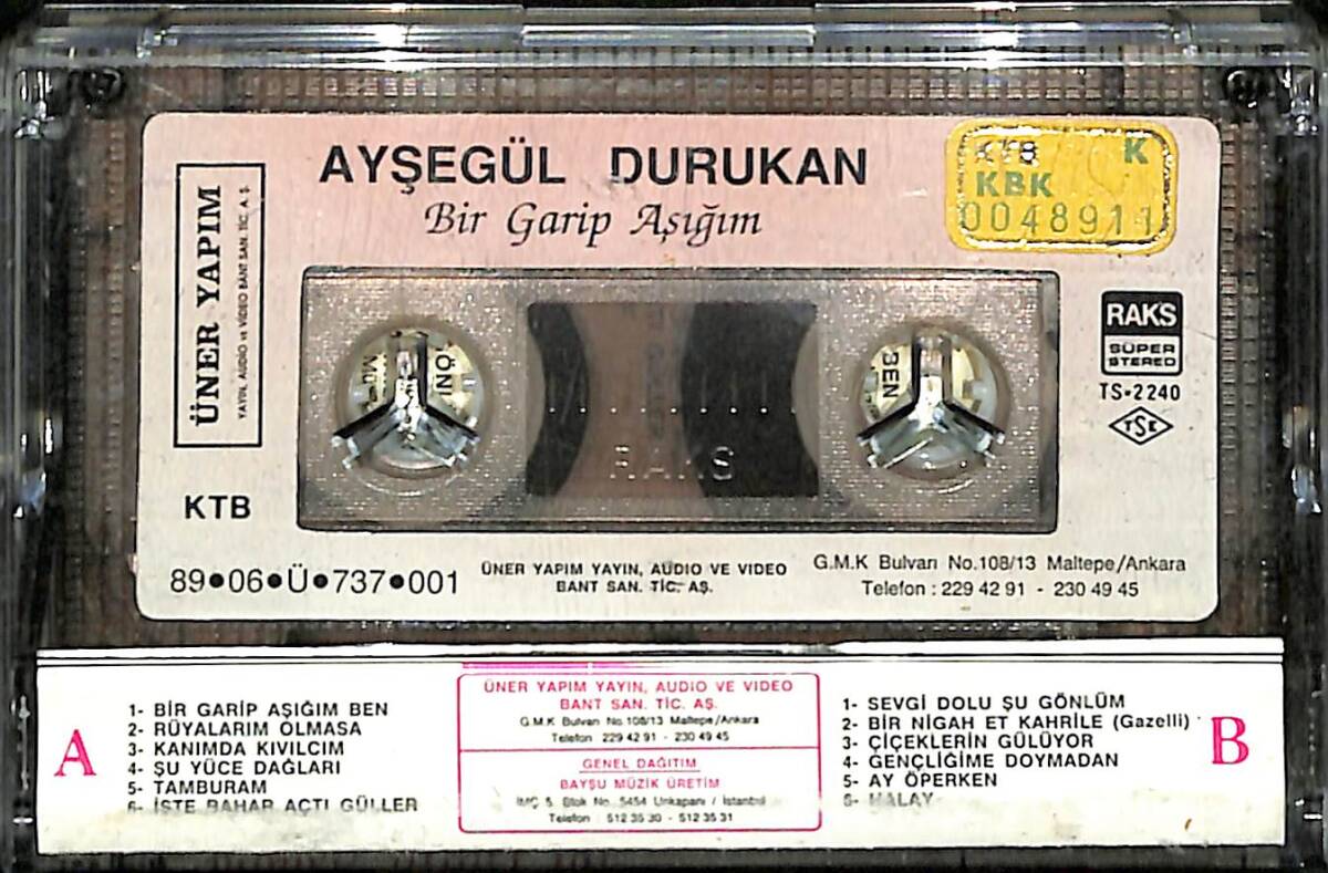 Ayşegül Durukan – Bir Garip Aşığım Ben – Orijinal Kaset (İkinci El) * Üner Yapım - 1989 - Kağıt Baskı - Sarı Bandrol * KST31217 - 2