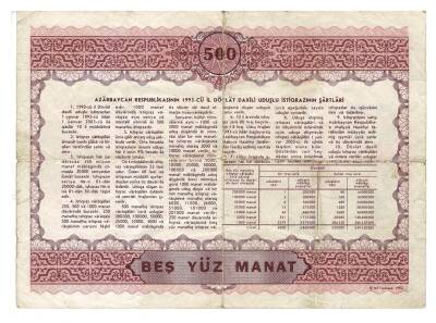 Azerbaycan 500 Manat 1993 ÇT YKP3528 - 2