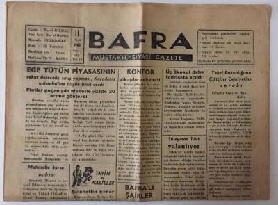 Bafra Gazetesi 11 Ocak 1962 - Ege Tütün Piyasasının Rekor Derecede Satış Yapması Karadeniz Satıcılarına da Ümit Verdi GZ26479 - 1