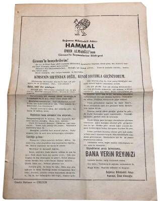 Bağımsız Milletvekili Adayı HAMMAL Ömer Almaoğlu nun Giresunlu Seçmenlere Bildirgesi 1950 ler EFM973 - 1