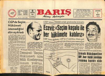 Barış Gazetesi 5 Mart 1975 - CGP de Seçim Hükümeti İstemediğini Dün Açıkladı GZ117354 - 1