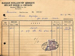 BAŞAK KOLLEKTİF ŞİRKETİ NECATİ ŞEREN Ve Ortağı Mazot Faturası Damga Pullu Ve İmzalı 1962 EFM(N)10867 - Gökçekoleksiyon