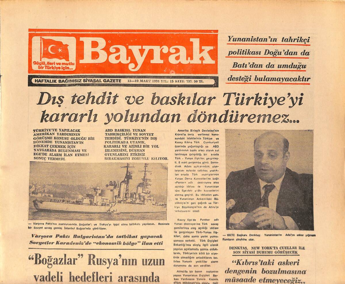 Bayrak Gazetesi 13-19 Mart 1984 - Almanya , Türk İşçilerinin Serbest Dolaşım Hakkına Karşı Çıkıyor.. GZ161318 - 1
