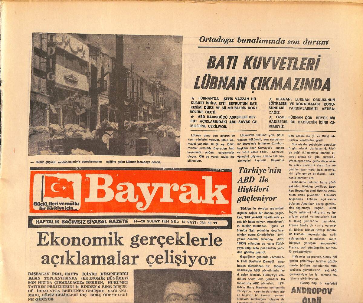 Bayrak Gazetesi 14-20 Şubat 1984 - Batı Kuvvetleri Lübnan Çıkmazında - Andropov Öldü GZ161340 - 1