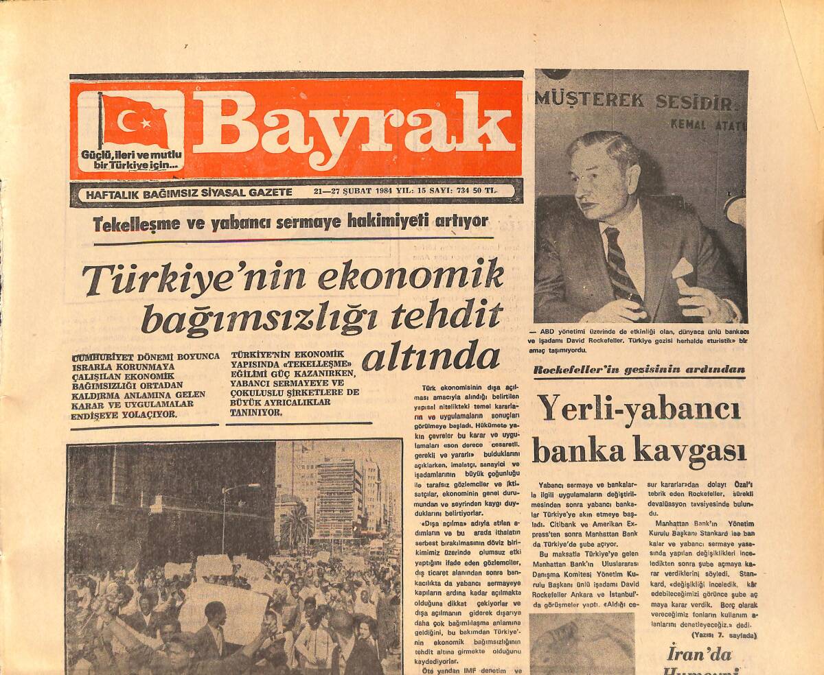 Bayrak Gazetesi 21-27 Şubat 1984 - Yerli-Yabancı Banka Kavgası - İran'da Humeyni Sonrası Tufan Mı ? GZ161315 - 1