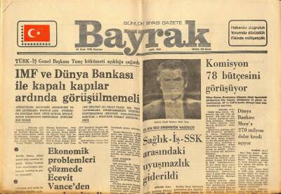 Bayrak Gazetesi 23 Ocak 1978 - Türk-İş Genel Başkanı Tunç IMF ve Dünya Bankası İle Kapalı Kapılar Ardında Görüşülmemeli GZ89429 - 1