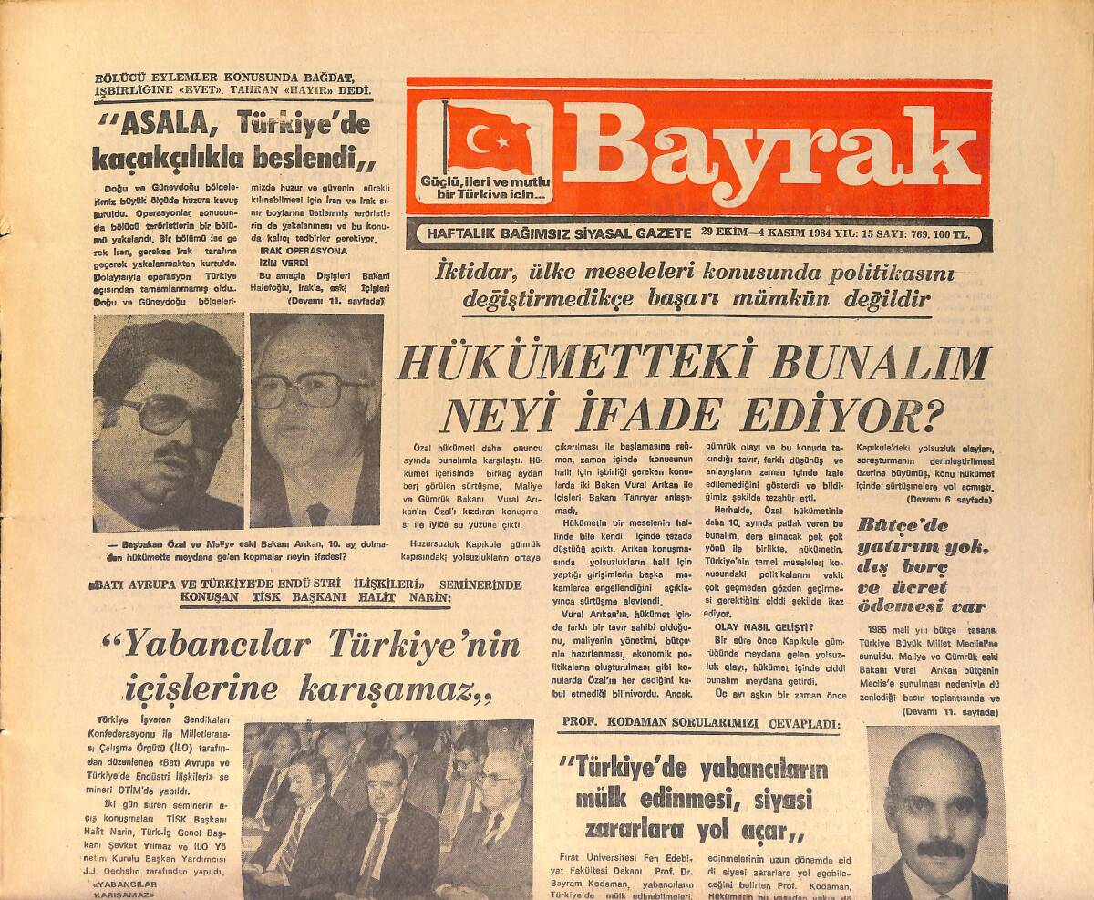 Bayrak Gazetesi 29 Ekim-4 Kasım 1984 - IDP'nin Teşkilatlanma Çalışmaları Hızlandı GZ161314 - 1