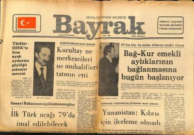 Bayrak Gazetesi 3 Ekim 1977 - Sanayi Bakanı İlk Türk Uçağı 79da İmal Edilebilecek GZ89417 - 1