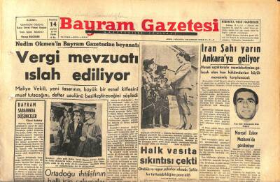 Bayram Gazetesi 14 Mayıs 1956 - İran Şahı Yarın Ankaraya Geliyor - Halk Vasıta Sıkıntısı Çekti GZ119788 - 1