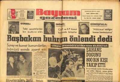 Bayram Gazetesi 15 Mayıs 1962 - Başbakan Buhran Önlendi Dedi GZ89466 - 1