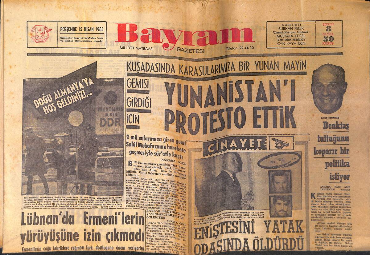 Bayram Gazetesi 15 Nisan 1965 - ..Ve Zeki Müren Şimdi de Elbiselerini Sergileyecek - Lübnan'da Ermenilerin Yürüyüşüne İzin Çıkmadı GZ158680 - 1