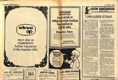 Bayram Gazetesi 4 Aralık 1976 - Çakıl Gazinosu Zeki Müren Afişi, Bebek Maksim Gönül Yazar Afişi GZ89469 - 1