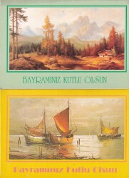 Bayram Kutlama Temalı 2`li Kartpostal KRT10779 - Gökçekoleksiyon